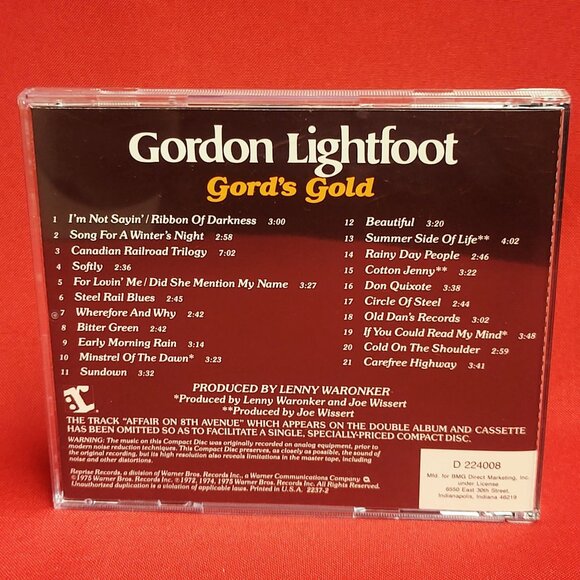 Gordon Lightfoot Gords Gold 2 Record Set on 1 CD 1975 - Picture 2 of 8